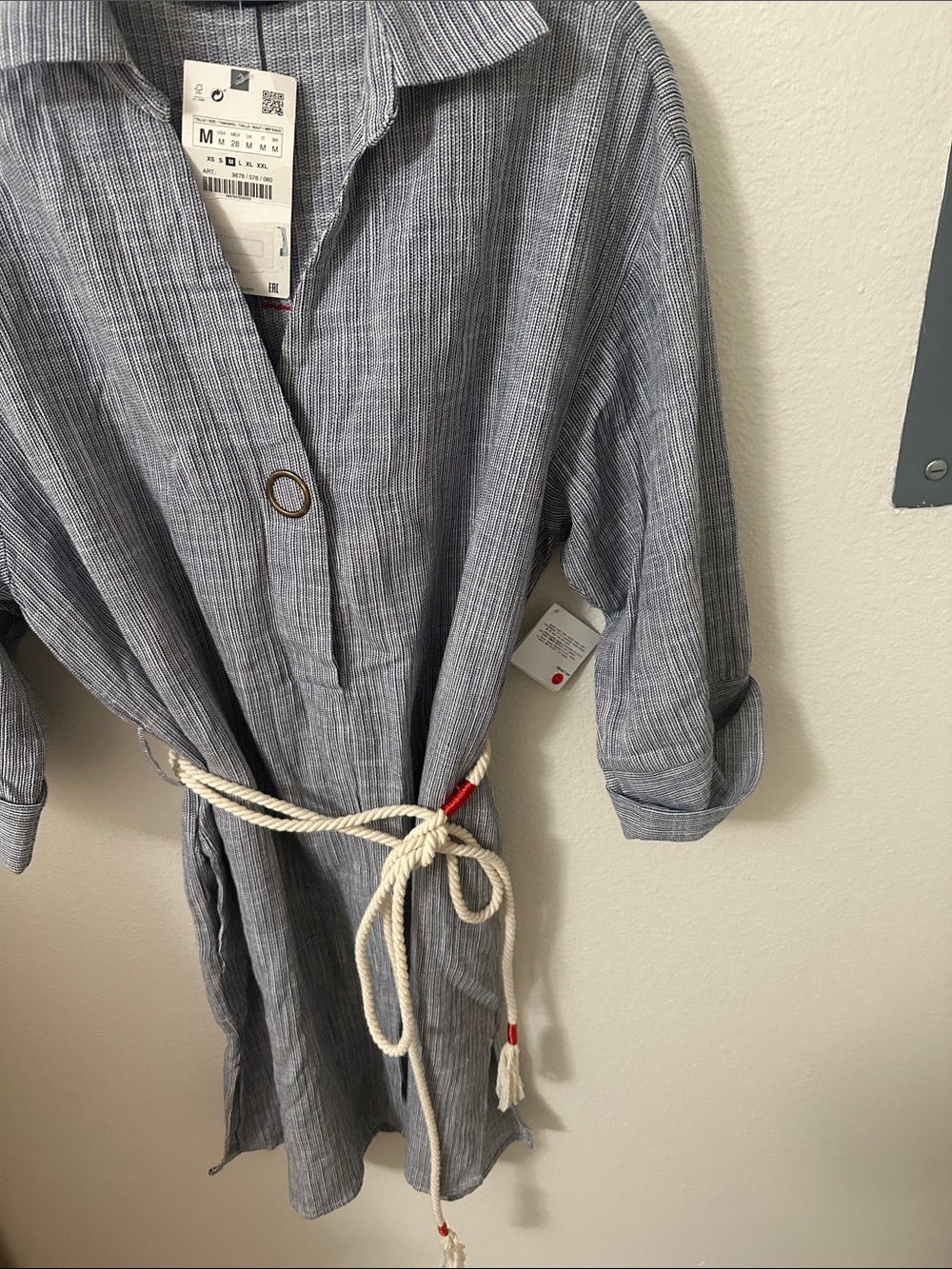 Zara Blue-Gray Striped Mini Shirt Dress with Rope Belt - Picture 4 of 4